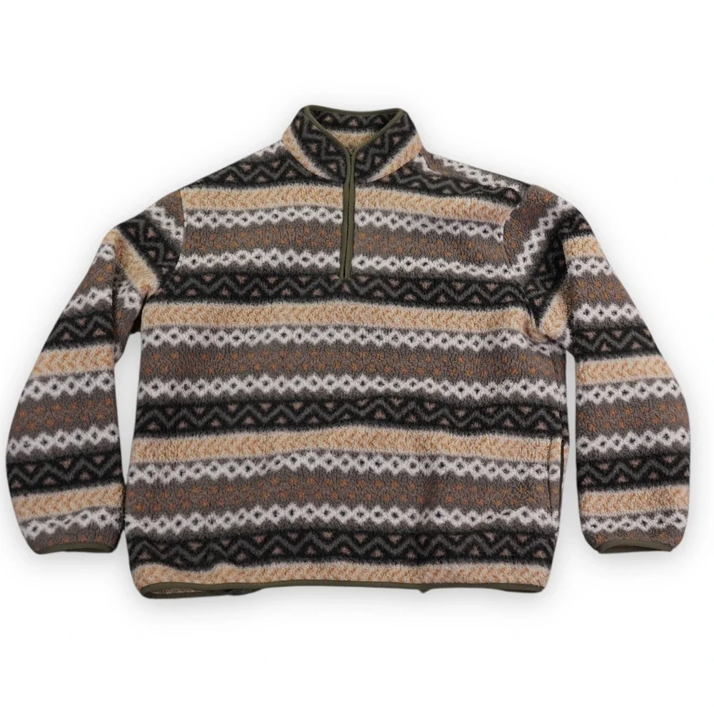 Old Navy Sherpa Pullover Mens‎ XL Brown 1/4 Zip Fair Isle Outdoor Cozy Winter